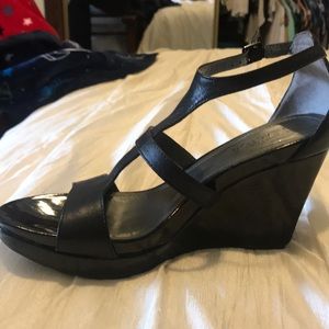 Kenneth Cole Black Leather Espadrille Wedge